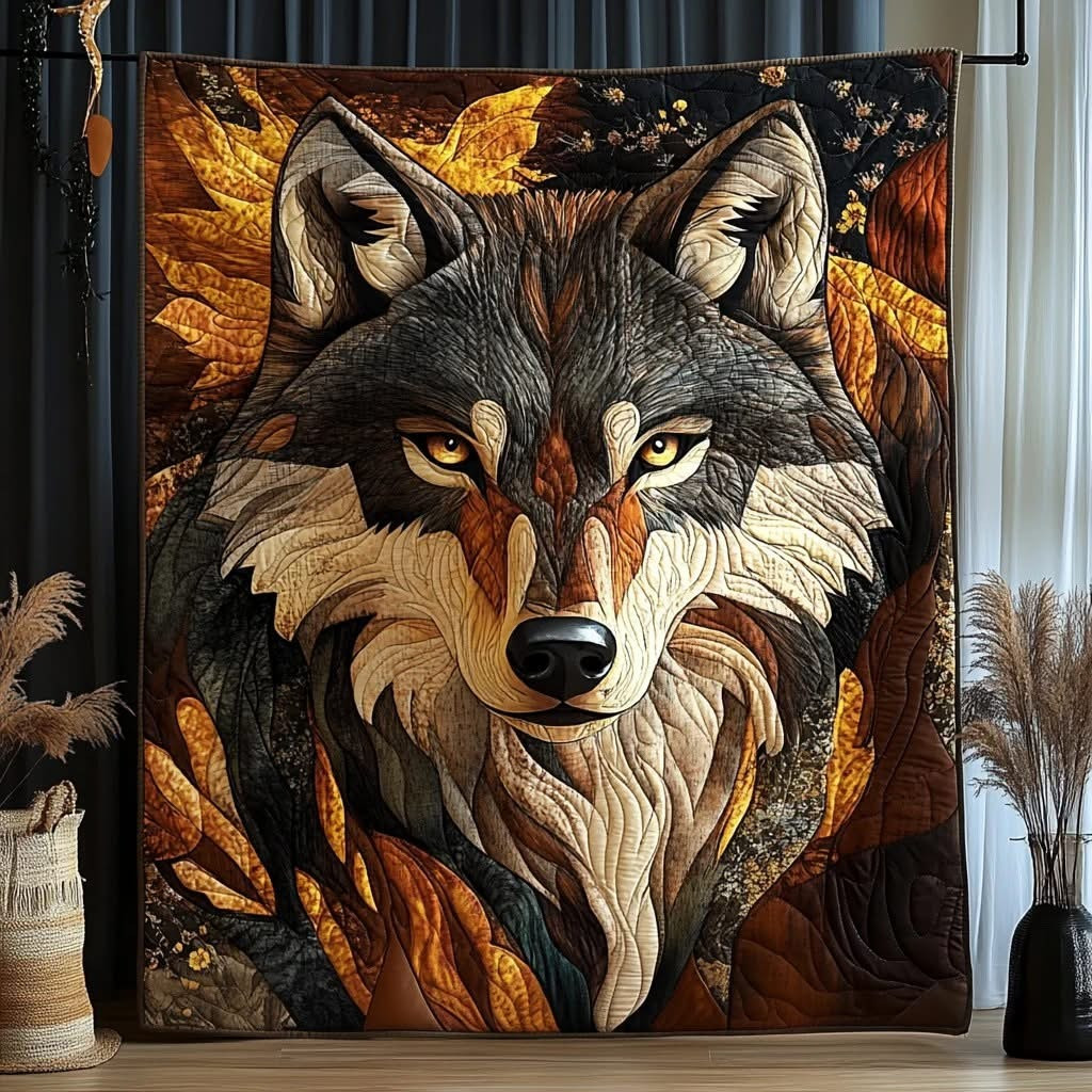 Wolf Quilted Blanket Woodland Animal Throw Blanket Unique Gifts For Wolf Lovers - Tradiviet