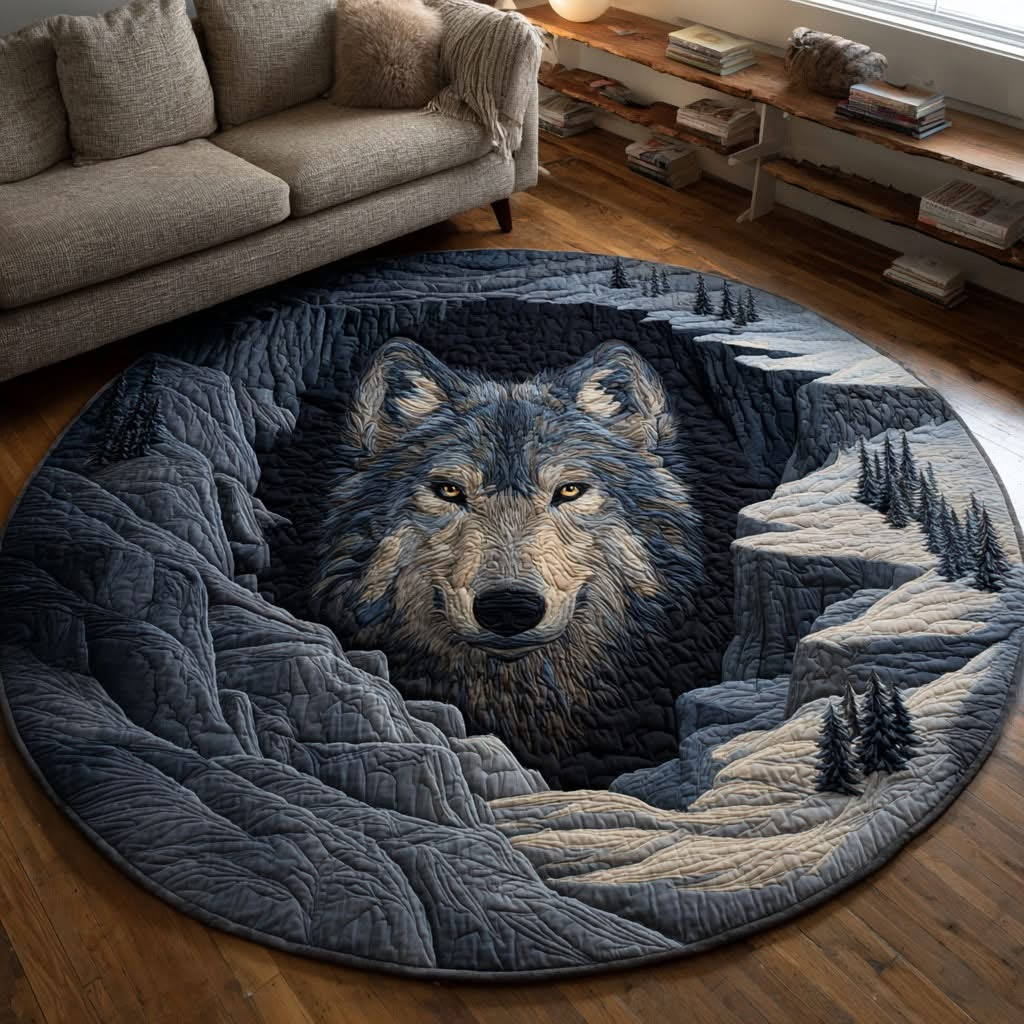 Wolf Shadow Quilted Round Mat Living Room Decorations Gifts Ideas For Wolf Lovers - Tradiviet