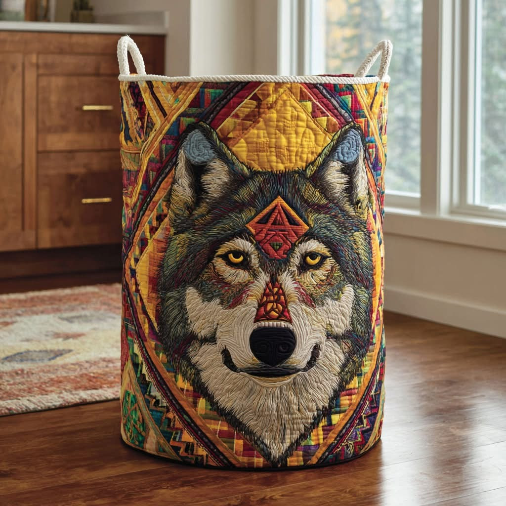 Wolf Spirit Quilted Laundry Basket Storage Basket Gifts With Wolves On Them - Tradiviet