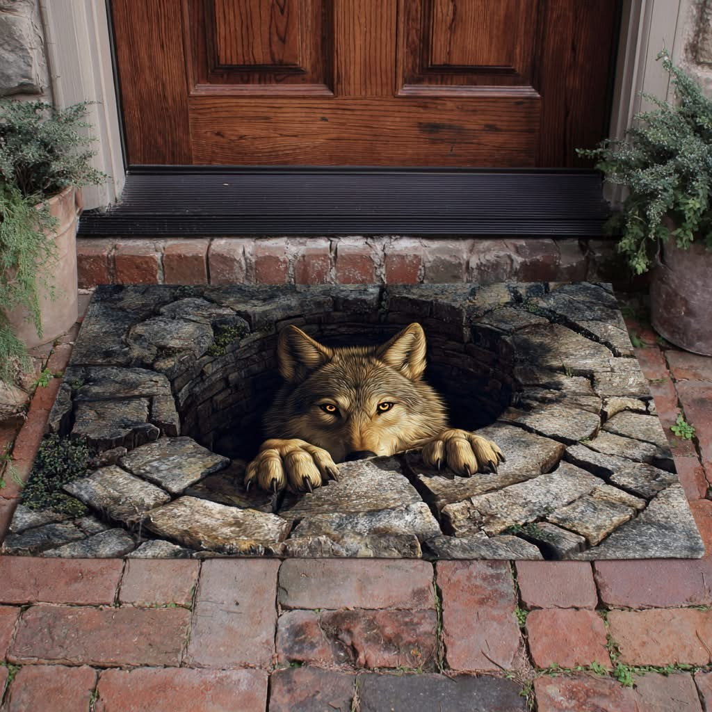 Wolf Timber Peek A Boo Doormat Funny Welcome Mats Gifts For Wolf Lovers - Tradiviet