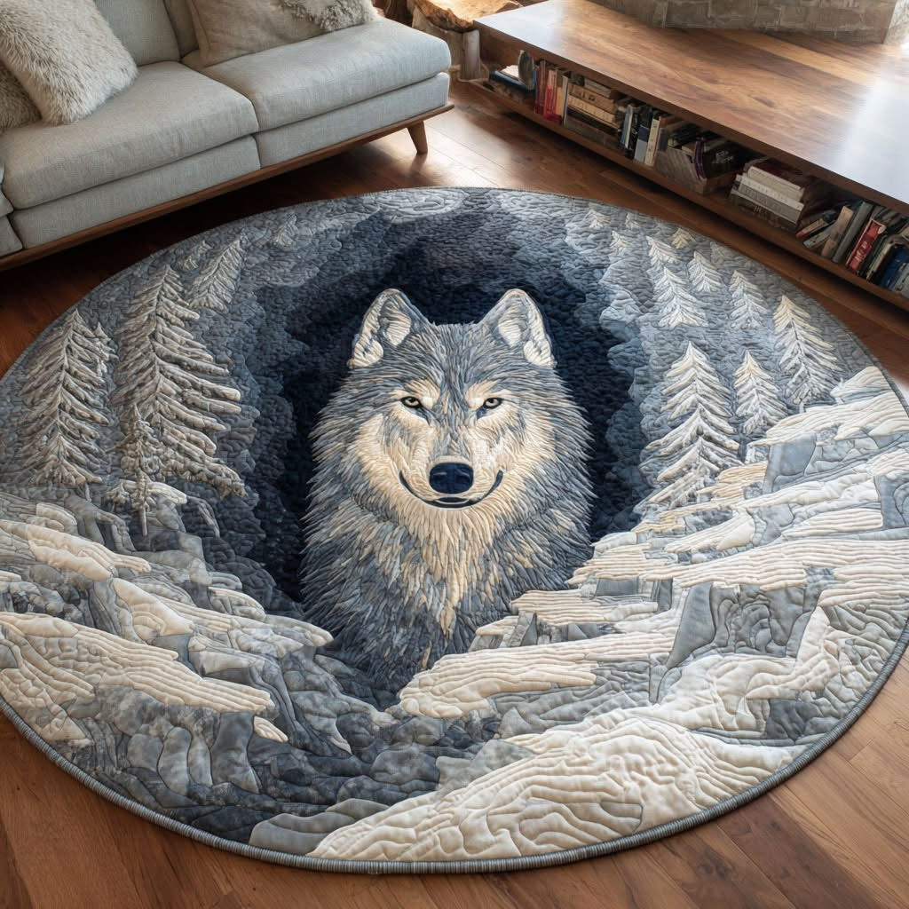 Wolf Winter Quilted Round Mat Living Room Decor Gifts For Wolf Lovers - Tradiviet