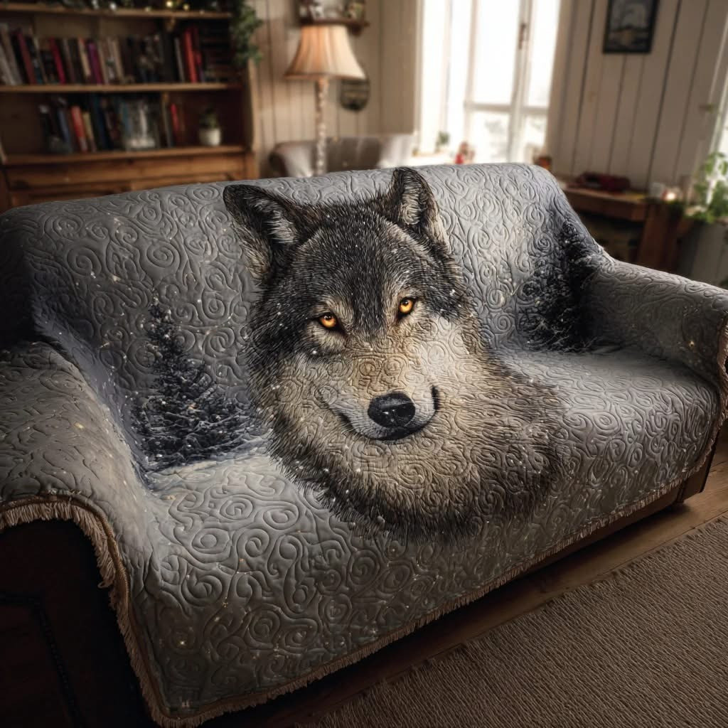 Wolf Winter Quilted Sofa Cover Christmas Couch Decor Unique Gifts For Wolf Lovers - Tradiviet
