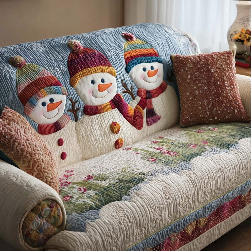 Wonder Of Xmas Quilted Sofa Cover Snowman Decorations Indoor Christmas Ideas For Family - Tradiviet