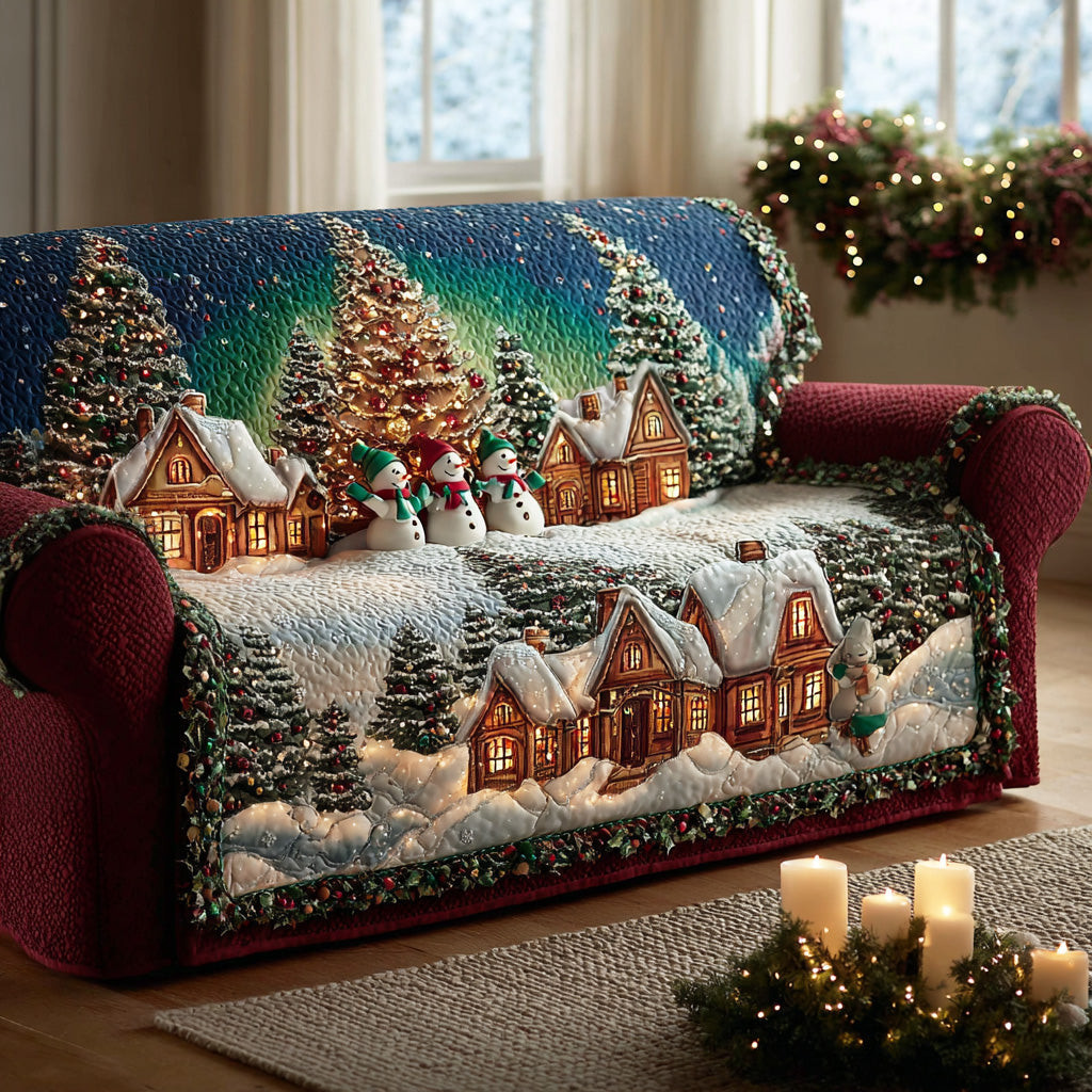 Wonderland Winter Glow Quilted Sofa Cover Living Room Winter Decor Thoughtful Christmas Gifts - Tradiviet