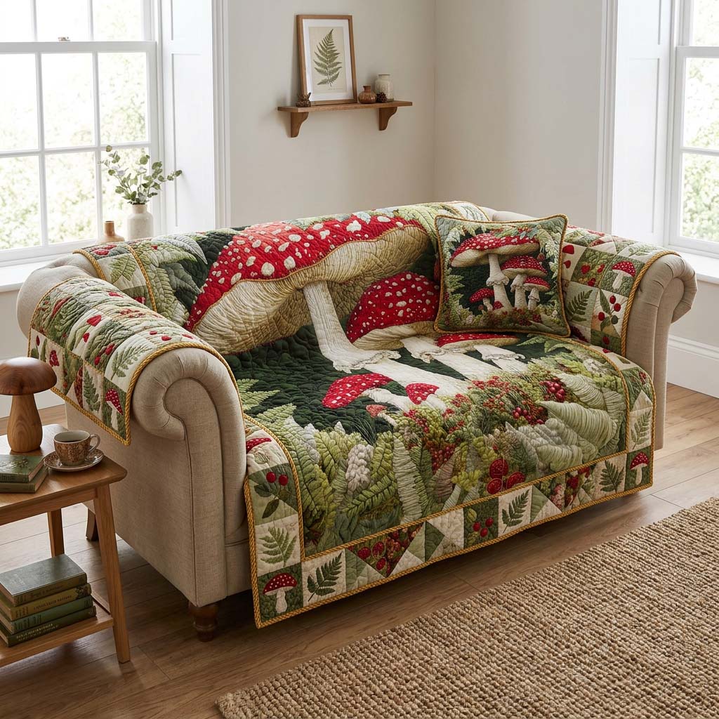 Woodland Amanitas Quilted Sofa Cover Soft Room Decor Gifts For Room Decor - Tradiviet