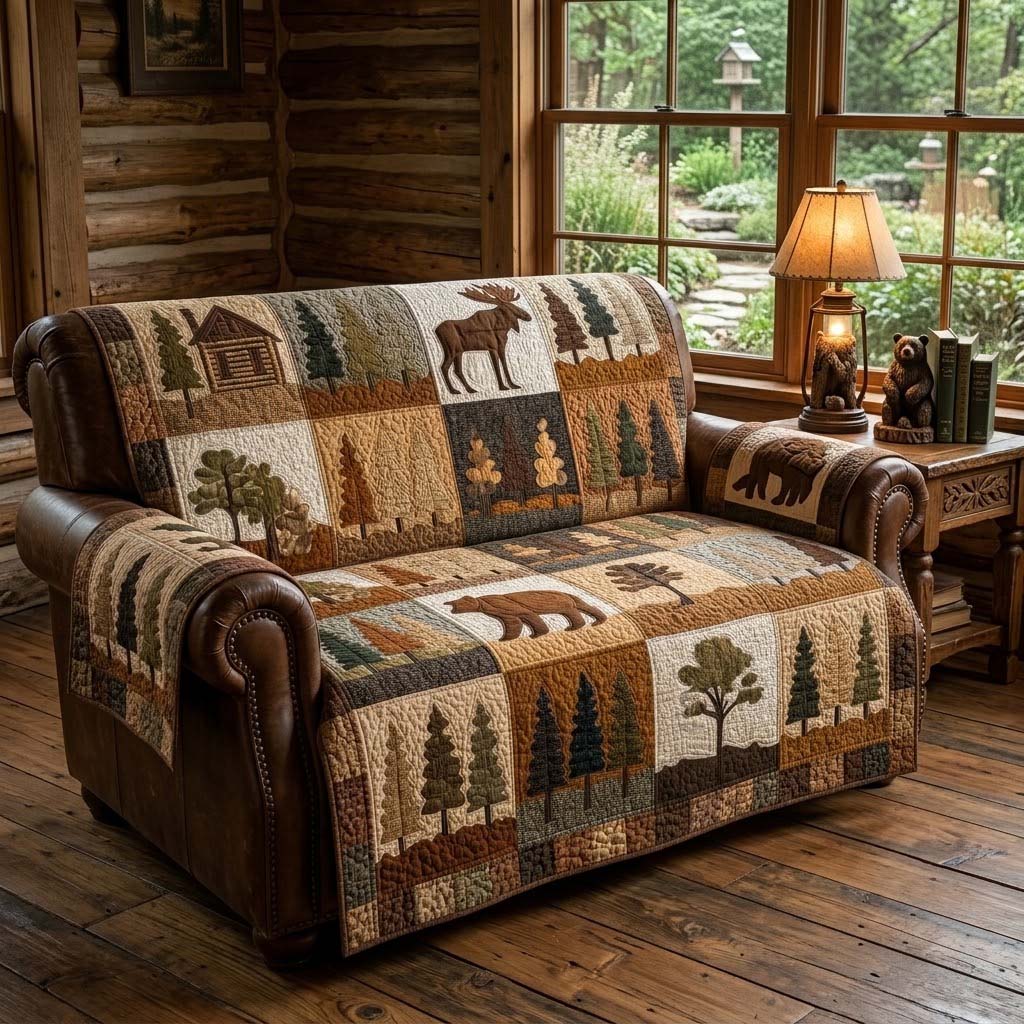 Woodland Animal Patch Quilted Sofa Cover Cozy Home Room Decor Gift For New Homeowners - Tradiviet