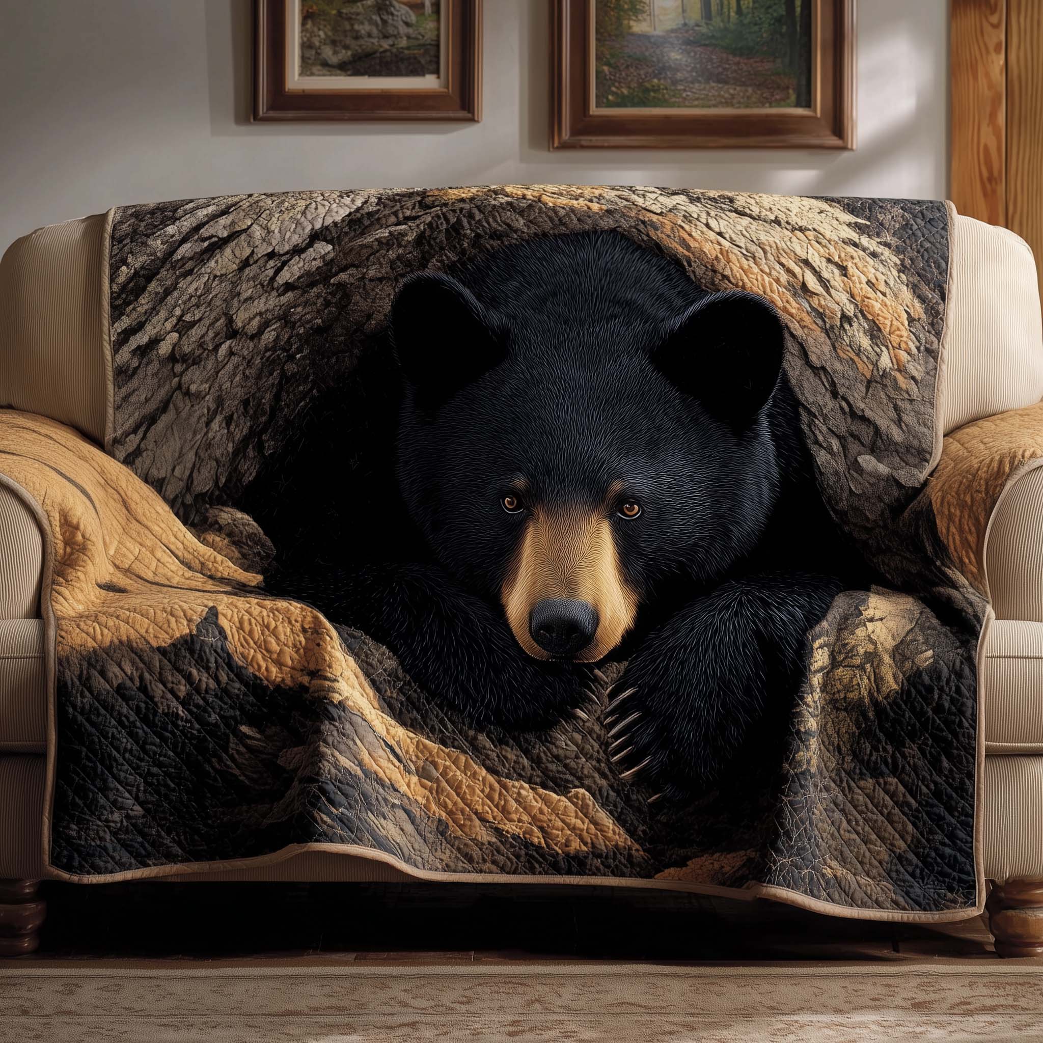 Woodland Bear Quilted Sofa Cover Cabin Home Couch Cover Unique Bear Lover Gifts - Tradiviet