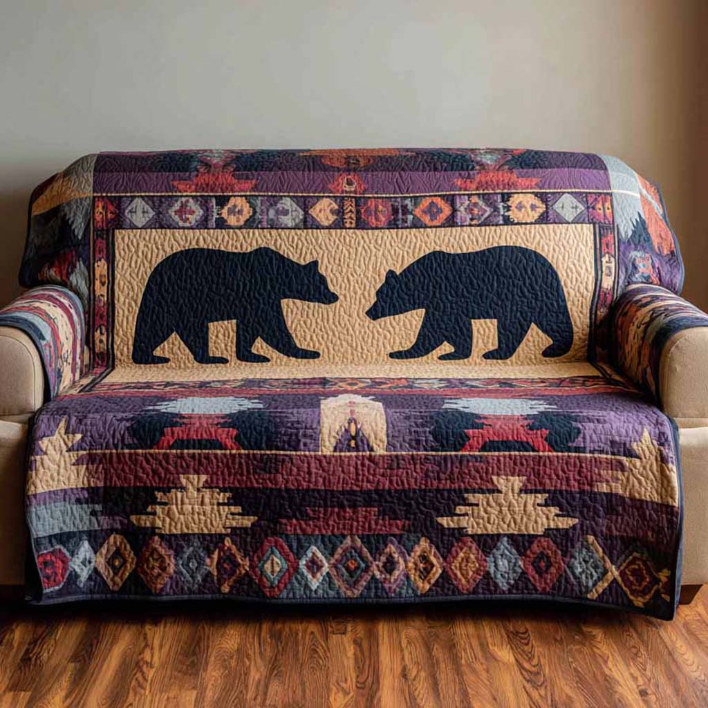 Woodland Bear Quilted Sofa Cover Chic Home Room Decor Cute Bear Plush Toy - Tradiviet