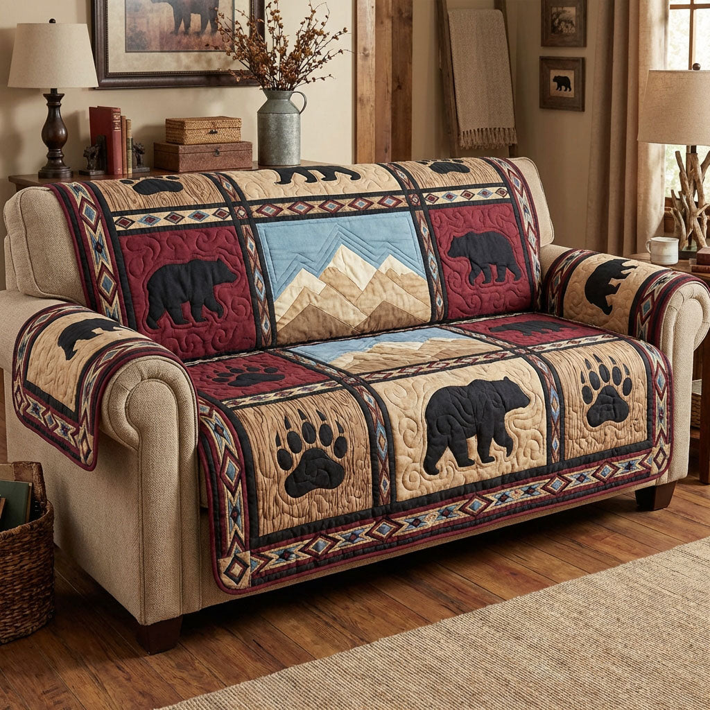 Woodland Bear Quilted Sofa Cover Holiday Room Decor Perfect Bear Lover Presents - Tradiviet