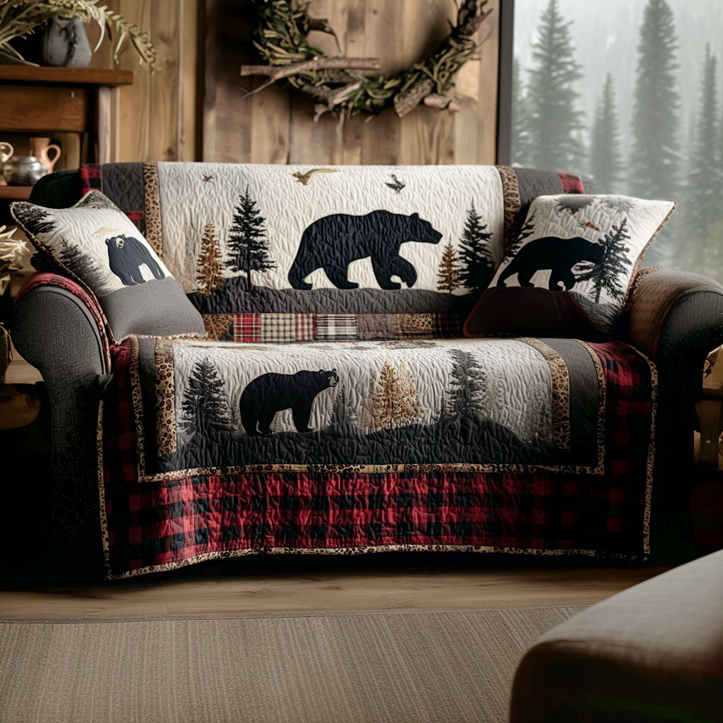 Woodland Bear Quilted Sofa Cover Rustic Home Room Decor Bear Fan Gift Ideas - Tradiviet
