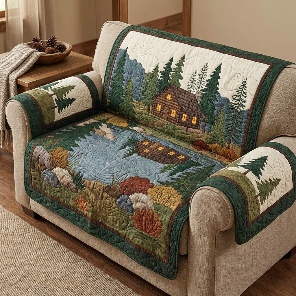 Woodland Cabin Scene Quilted Sofa Cover Furniture Slipcovers For Sofas Tree Of Life Themed Gifts - Tradiviet