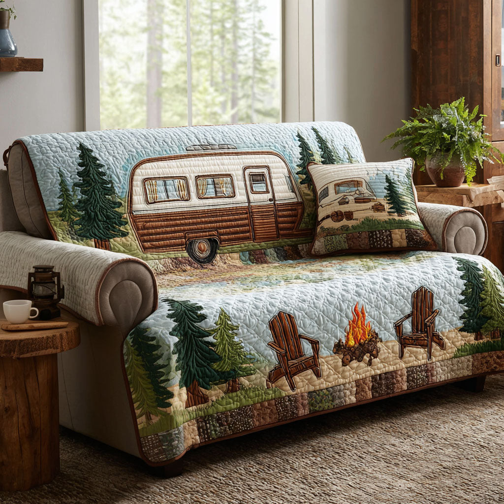 Woodland Camper Quilted Sofa Cover Living Room Decor Ideas Great Presents For Camping Lovers - Tradiviet
