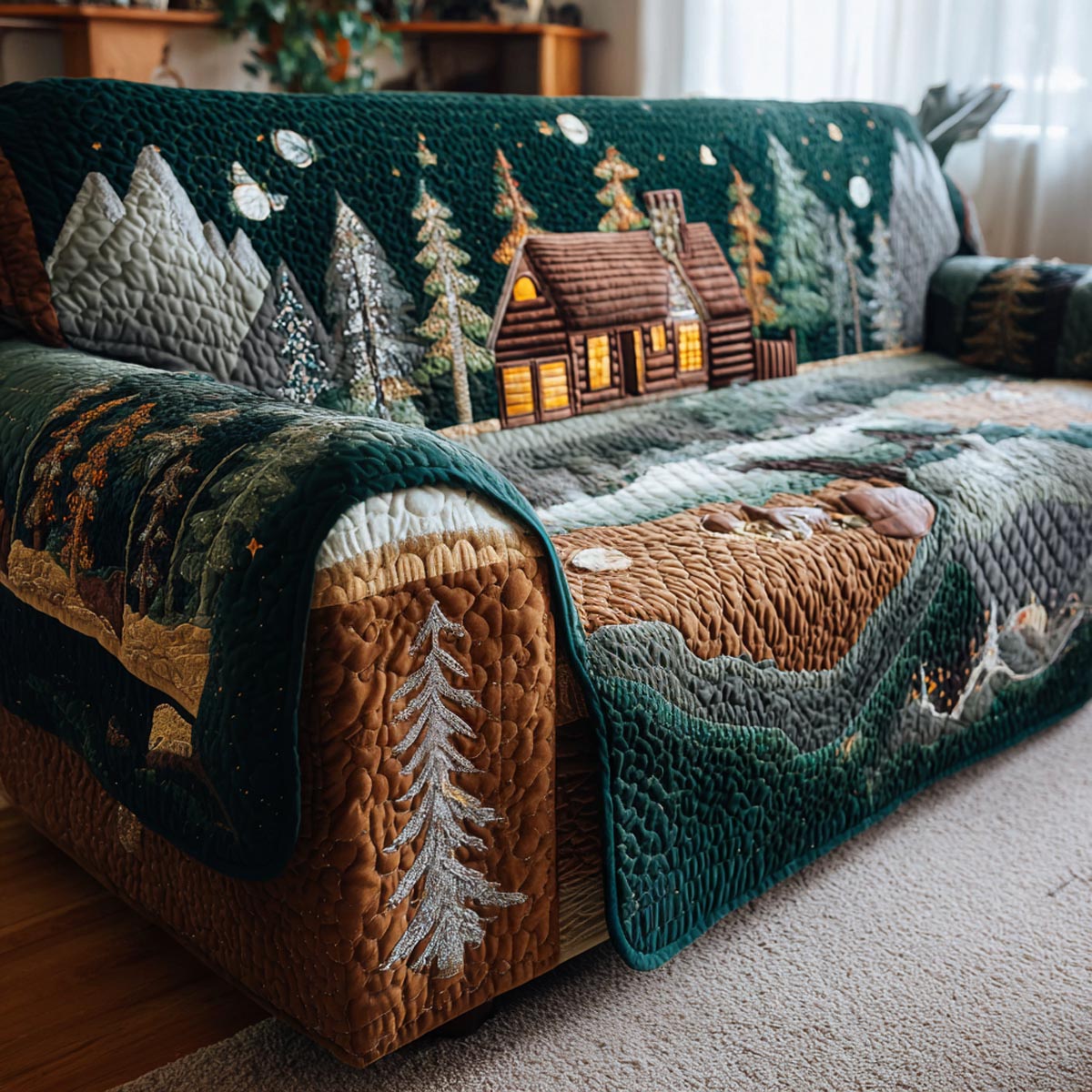 Woodland Haven Quilted Sofa Cover Minimalist Room Decor Gift For Home Decor - Tradiviet