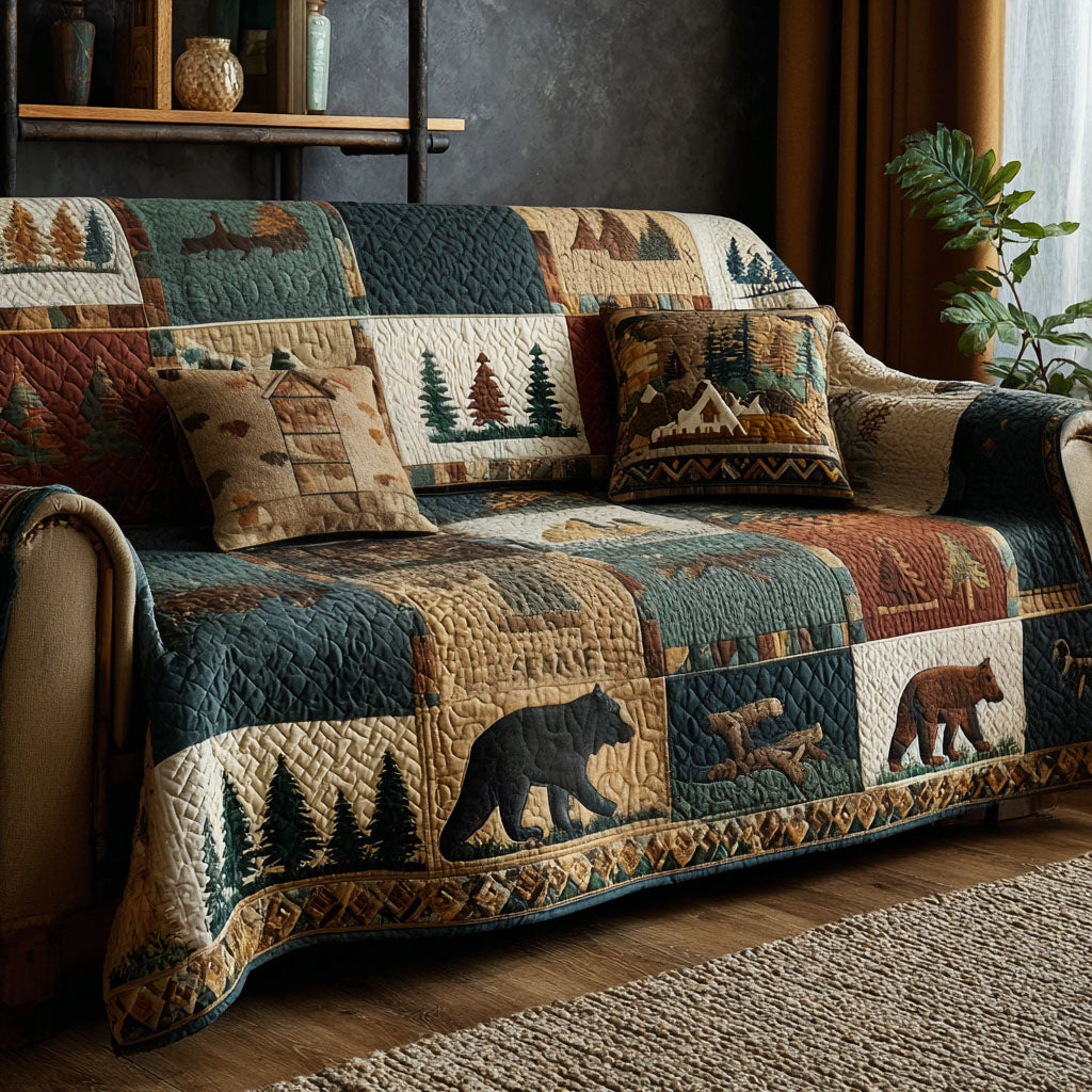 Woodland Hearth Quilted Sofa Cover Creative Home Room Decor Room Gift For Her - Tradiviet