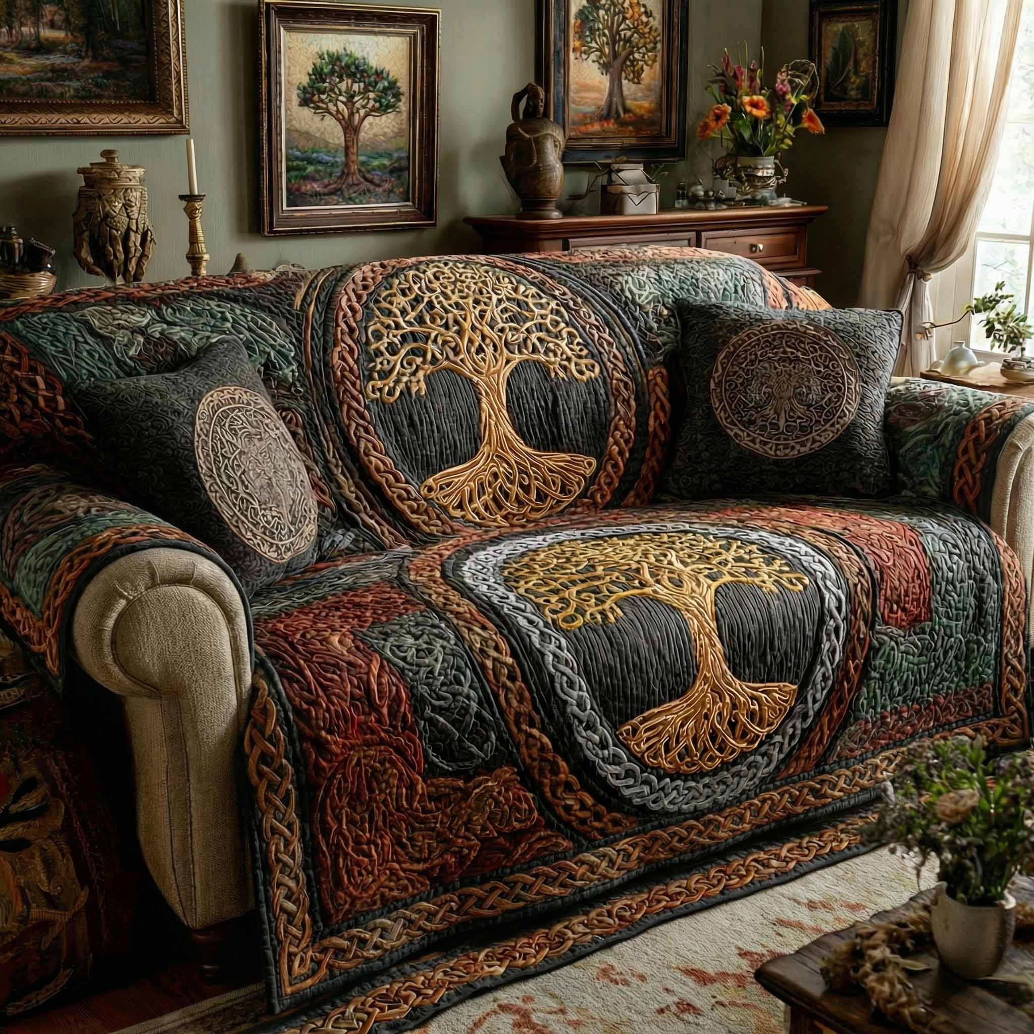 Woodland Legacy Quilted Sofa Cover Sofa Protector Cover Tree Of Life Gifts For Him - Tradiviet