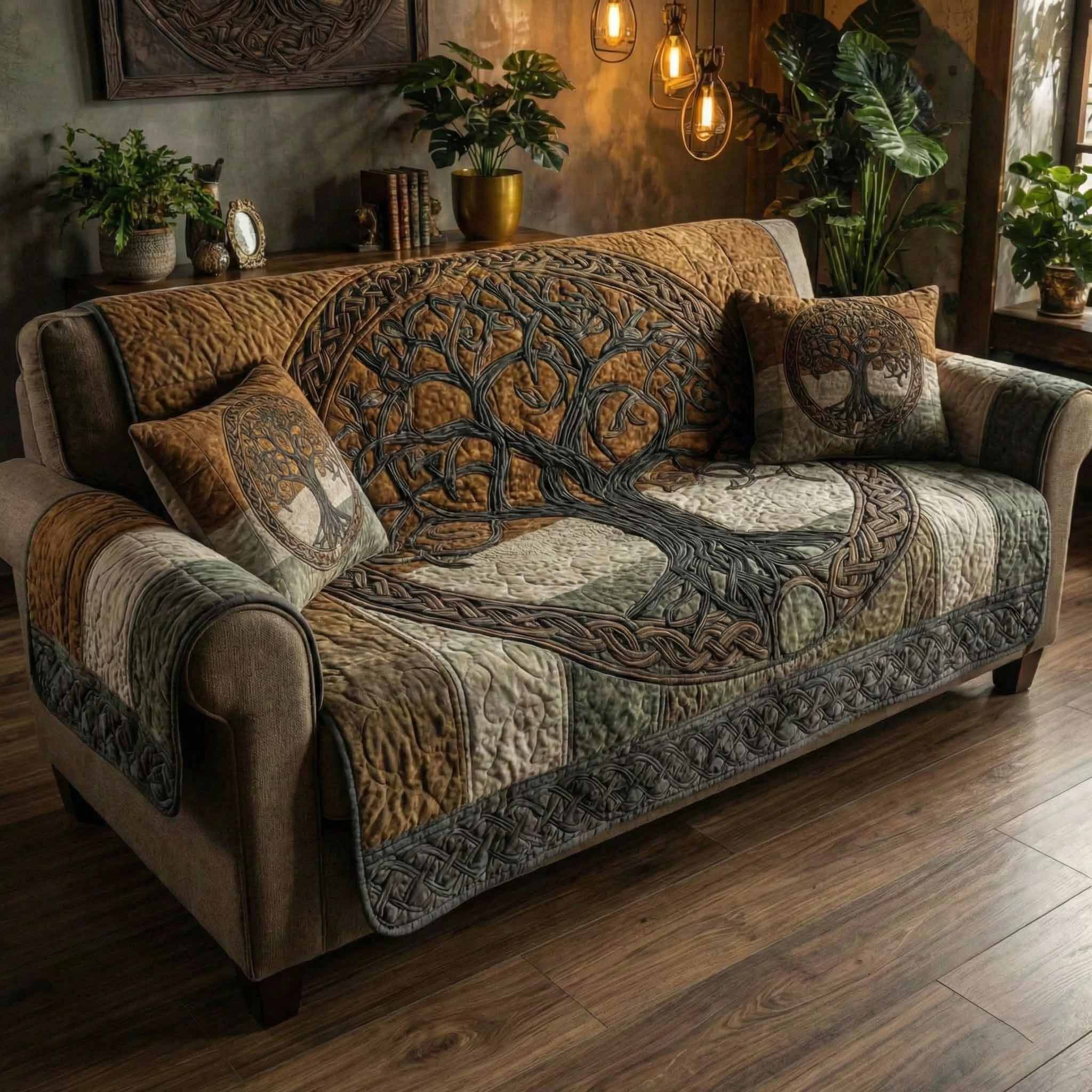 Woodland Lineage Quilted Sofa Cover Natural Room Decor Gifts For Living Rooms - Tradiviet