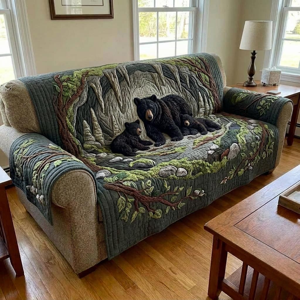 Woodland Lodge Quilted Sofa Cover Cabin Home Couch Cover Cute Room Decor Gifts - Tradiviet