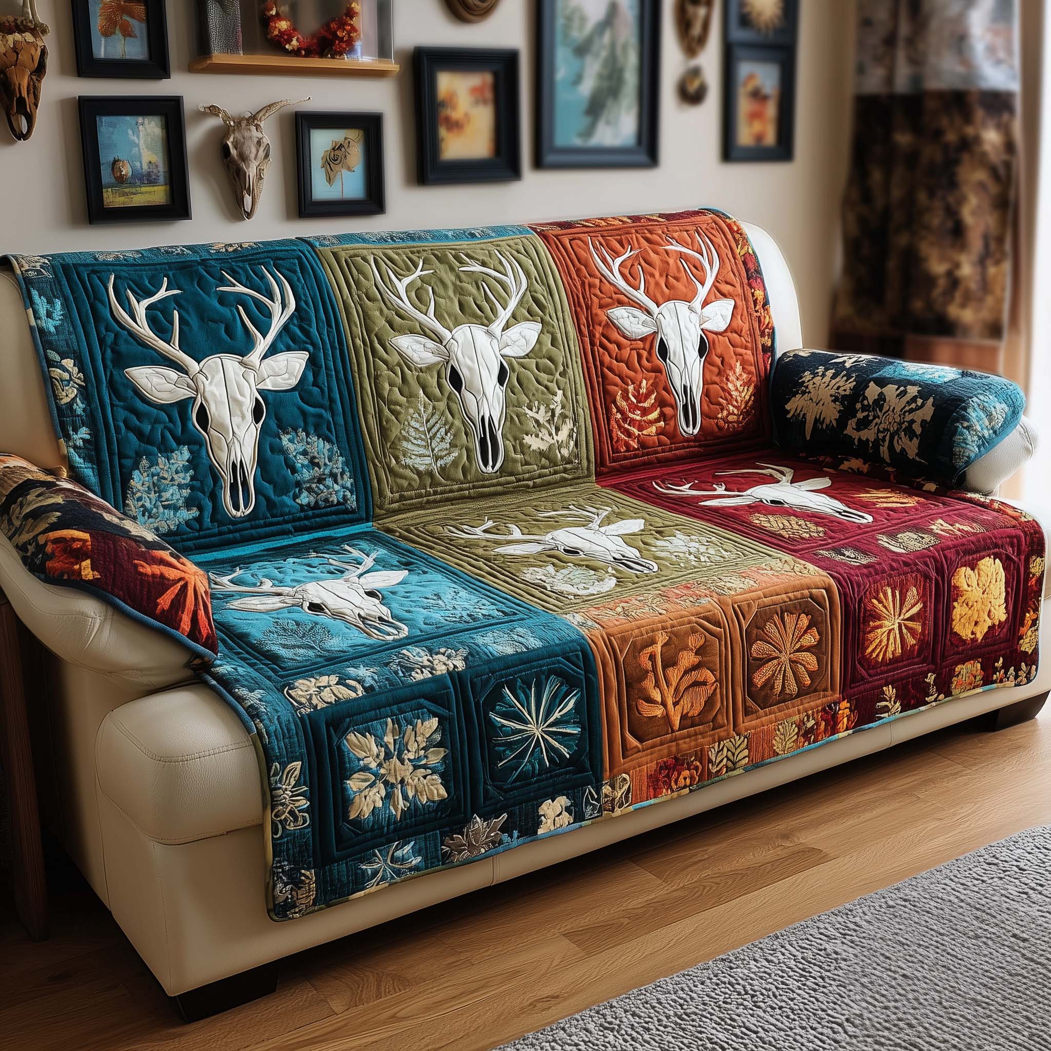 Woodland Patch Quilted Sofa Cover Forest Home Couch Cover Room Decor Gift Ideas - Tradiviet
