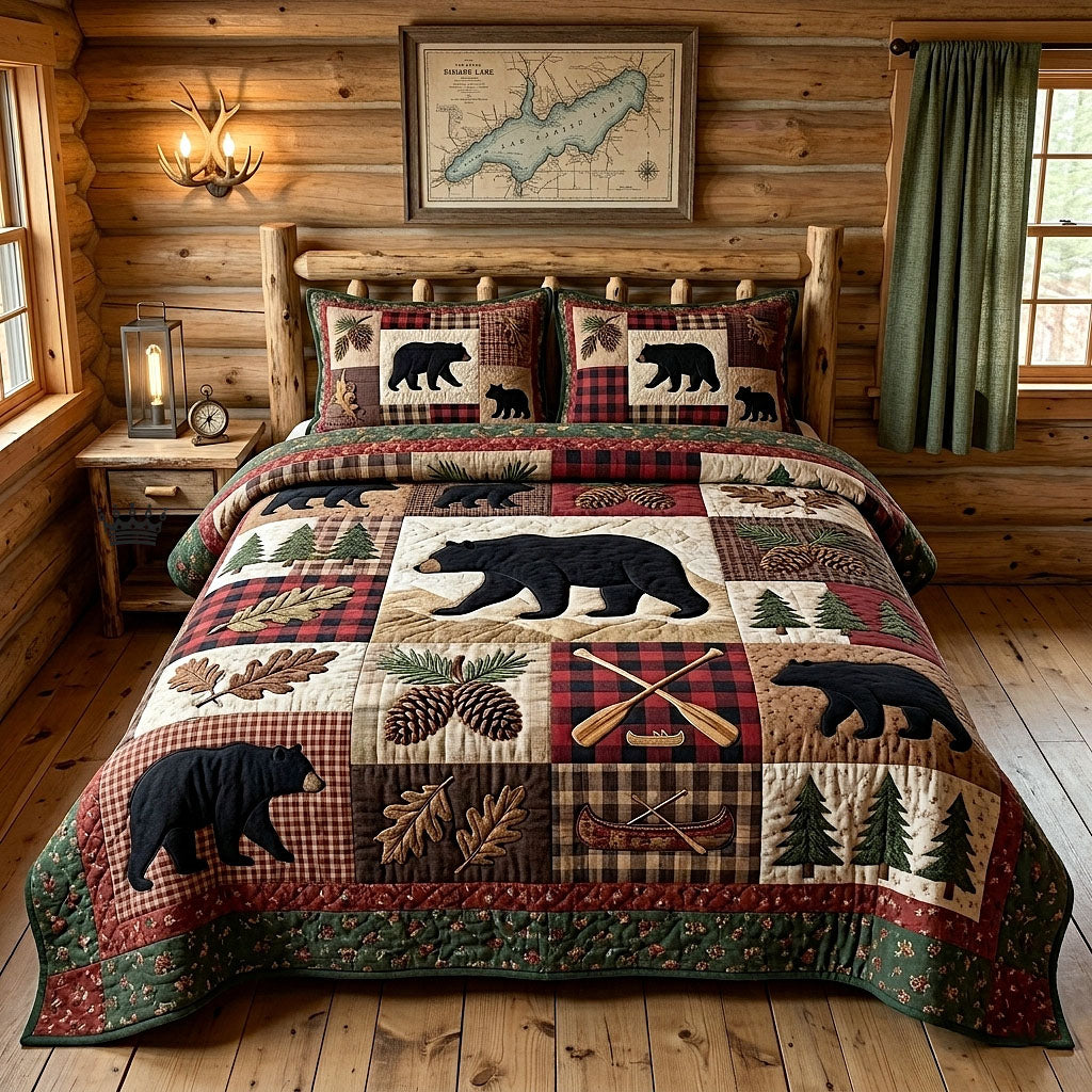 Woodland Patchwork Quilted Bedding Set Woodland Patchwork Forest Gift For Patchwork - Tradiviet