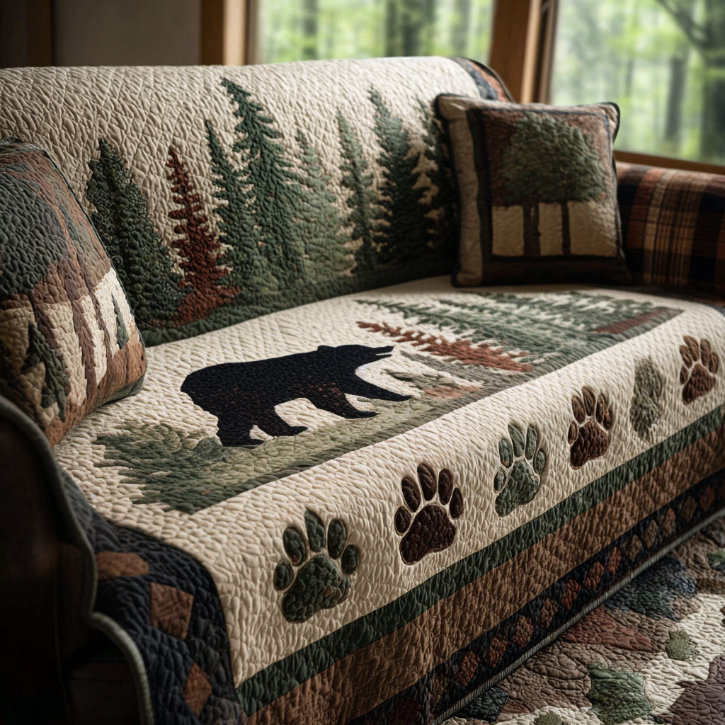 Woodland Paw Prints Quilted Sofa Cover Neutral Home Room Decor Interior Design Gift Ideas - Tradiviet