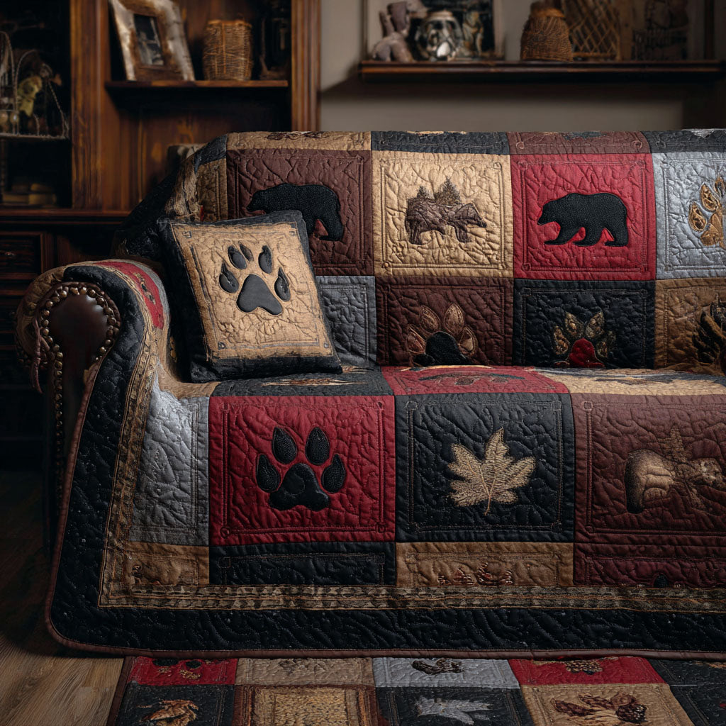 Woodland Paw Quilted Sofa Cover Trendy Home Style Cozy Home Decor Gifts - Tradiviet