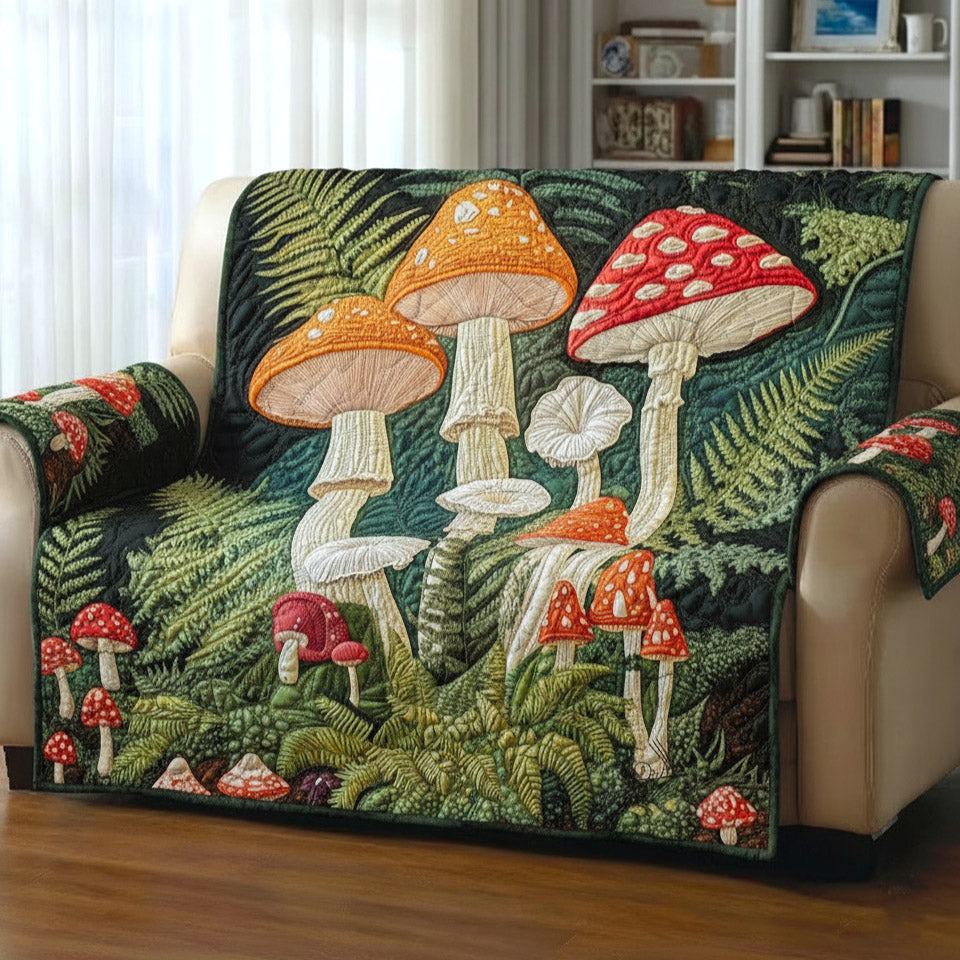 Woodland Sprout Quilted Sofa Cover Forest Home Couch Cover Home Gift For Him - Tradiviet