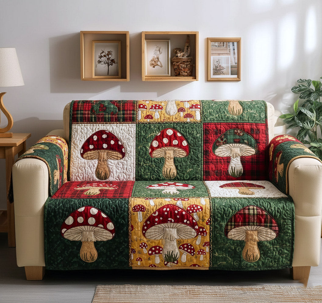 Woodland Sprout Quilted Sofa Cover Forest Home Couch Cover Home Gifts For Her - Tradiviet
