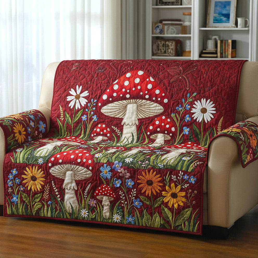 Woodland Sprout Quilted Sofa Cover Forest Home Couch Cover Room Gift For Her - Tradiviet