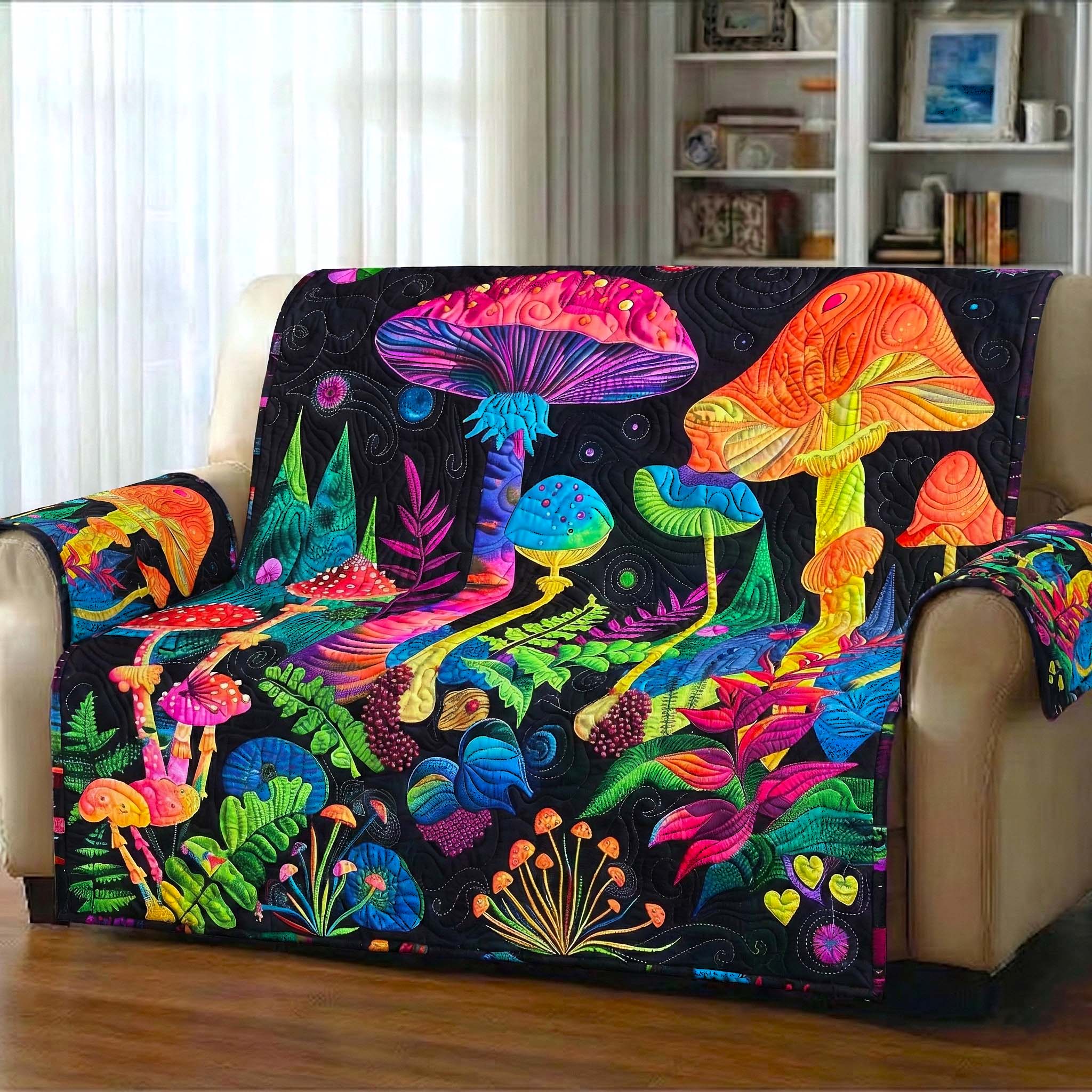 Woodland Sprout Quilted Sofa Cover Forest Home Couch Cover Room Gift For Him - Tradiviet