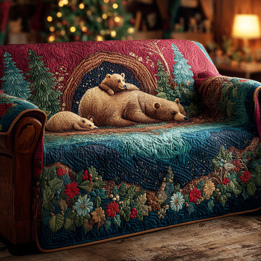 Woodland Wander Bear Quilted Sofa Cover Unique Home Room Decor Lovely Bear Lover Presents - Tradiviet