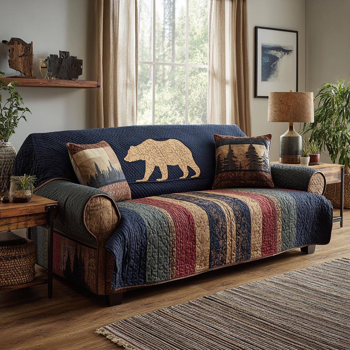 Woodland Watch Quilted Sofa Cover Creative Home Room Decor Unique Housewarming Gift Ideas - Tradiviet