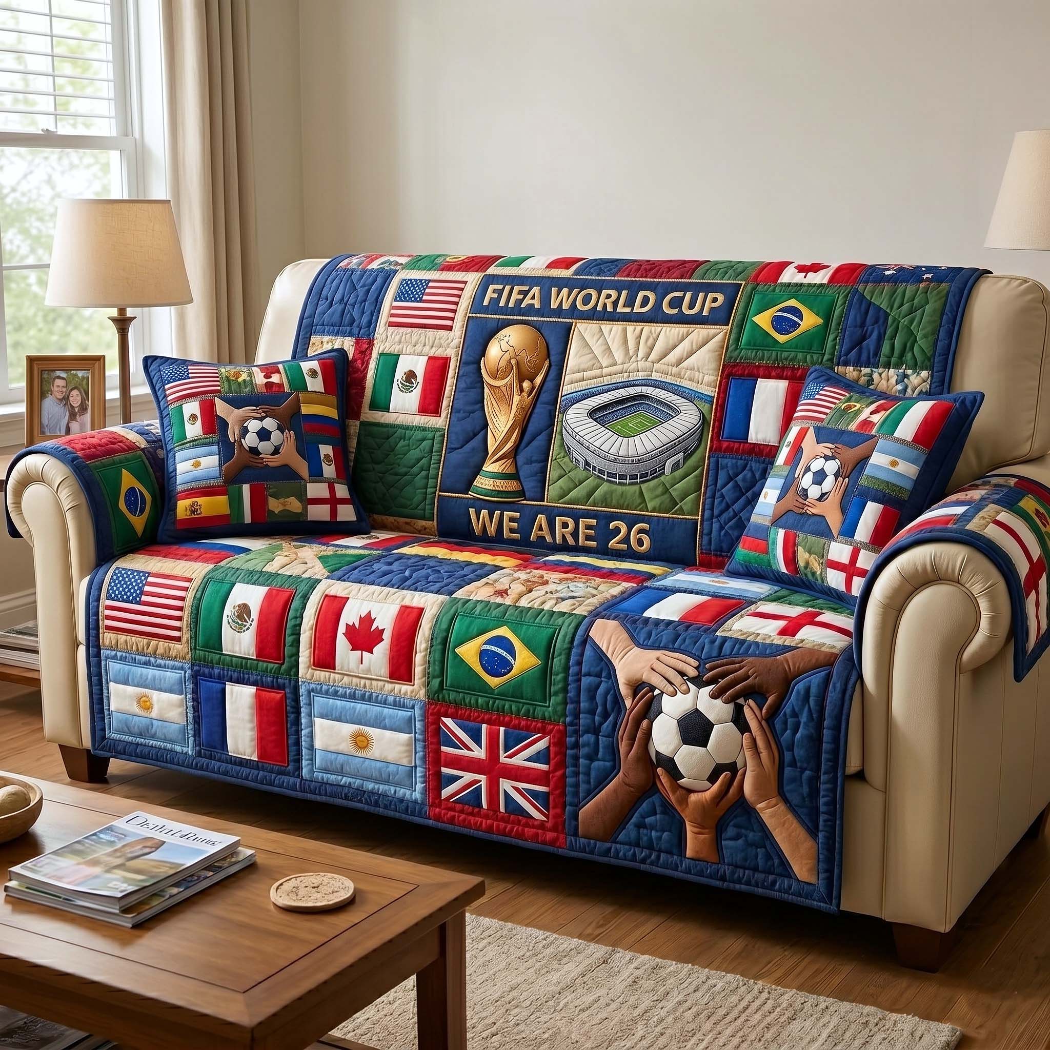 World Championship Quilted Sofa Cover Sports Home Couch Cover Bear Gifts For Dad - Tradiviet