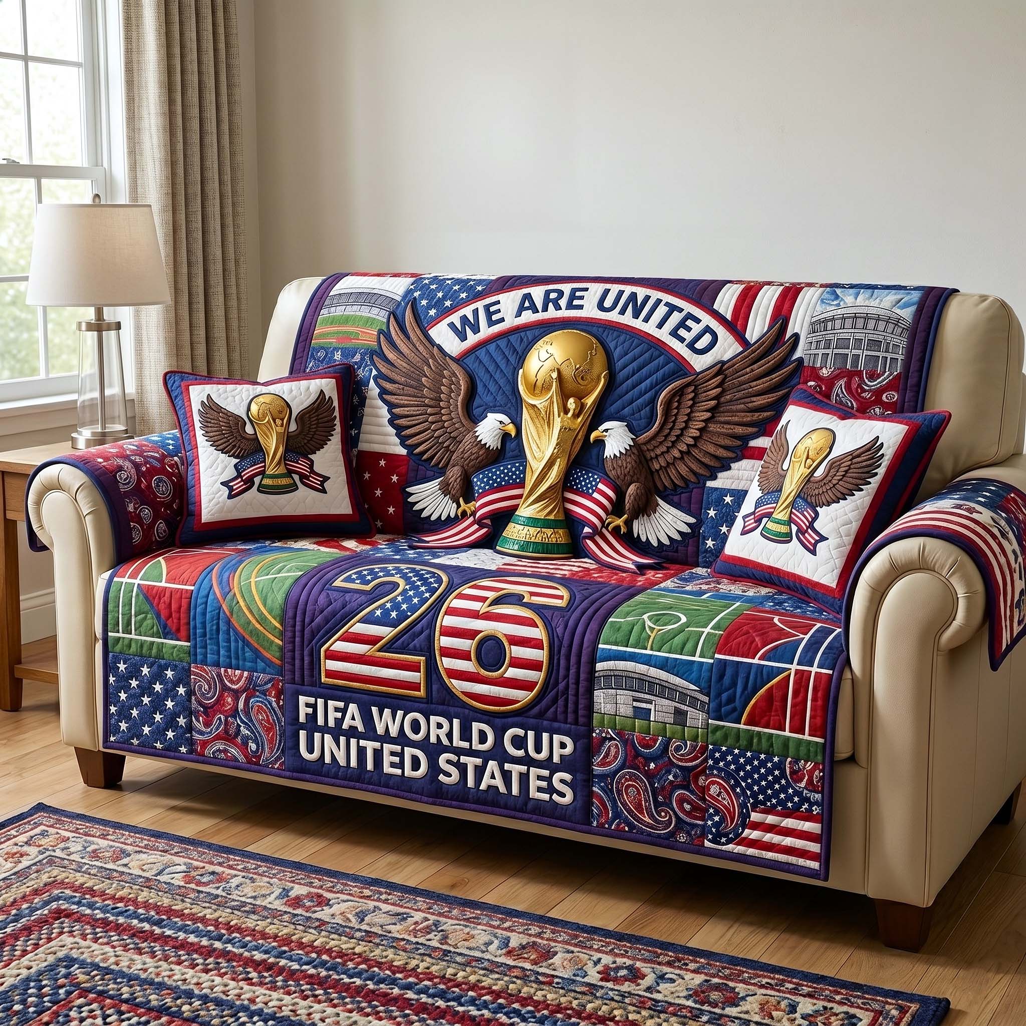 World Championship Quilted Sofa Cover Sports Home Couch Cover Gift For Home Decor - Tradiviet
