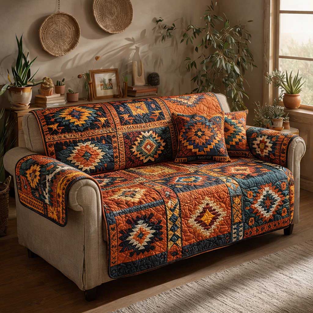 Woven Roots Quilted Sofa Cover Forest Home Couch Cover Best Housewarming Gift Ideas - Tradiviet