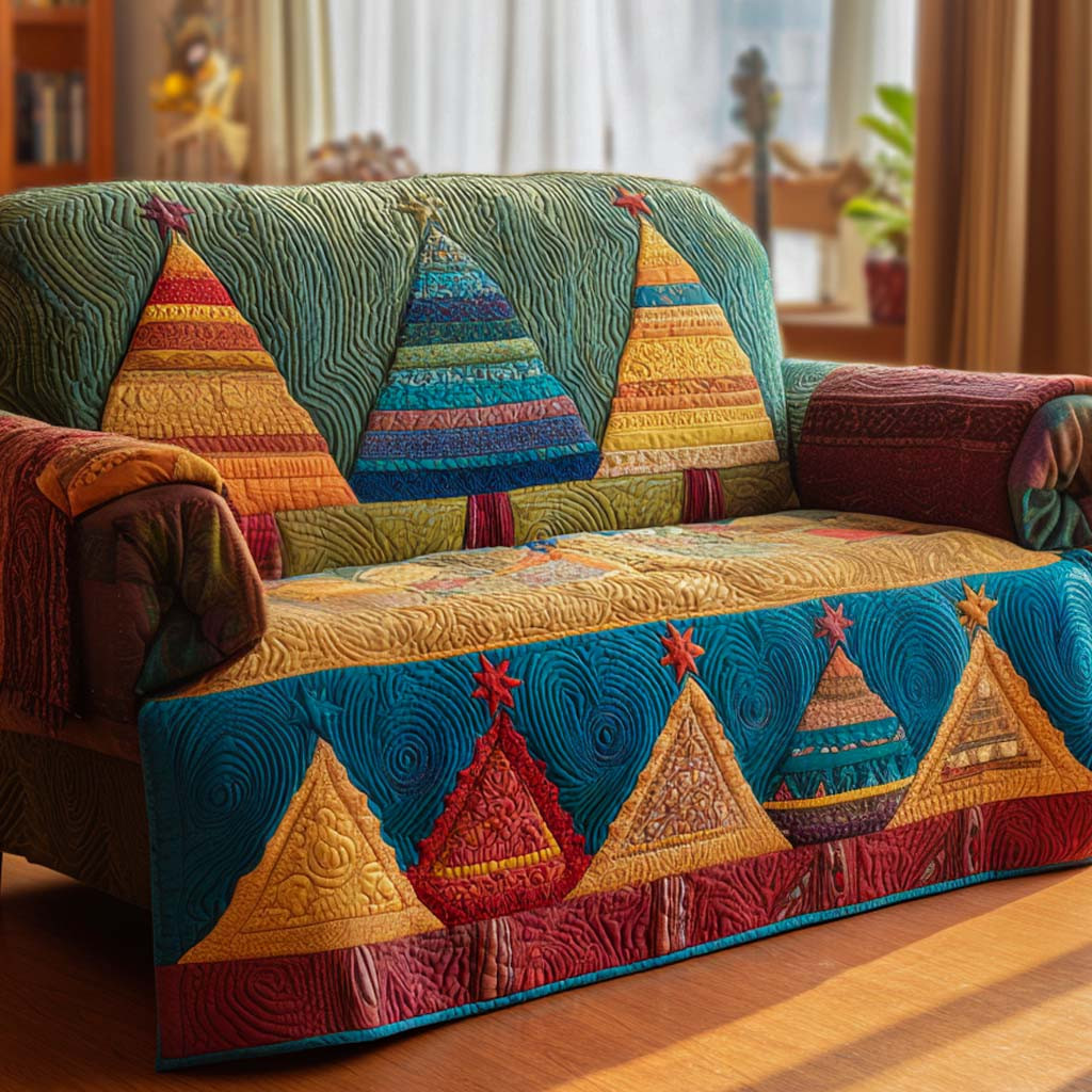 Xmas Tree Patten Quilted Sofa Cover Christmas Living Room Decor Family Xmas Presents - Tradiviet