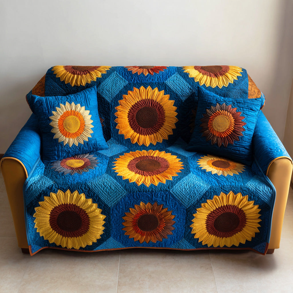 Yellow Bloom Quilted Sofa Cover Sofa And Seat Covers Sunflower Birthday Gifts - Tradiviet