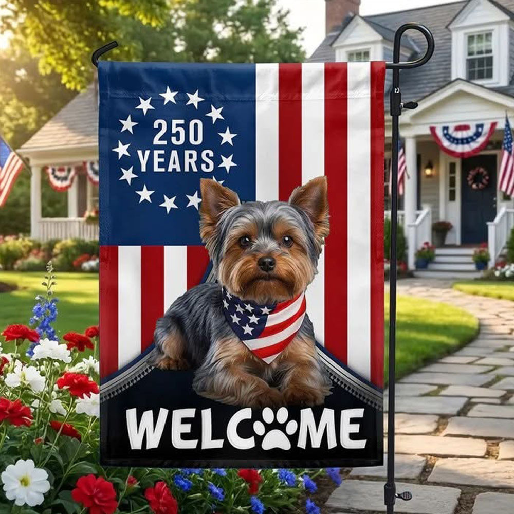 Yorkshire Terrier 250 Years Flag Independence Day 2026 Merch Home Decor Patriotic Gifts - Tradiviet