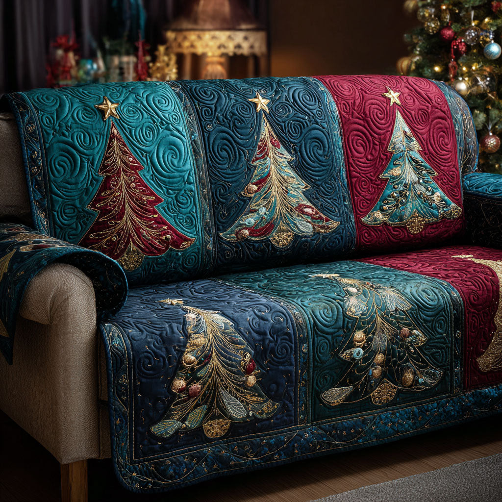 Yuletide Glow Quilted Sofa Cover Christmas Couch Covers Best Secret Santa Gifts - Tradiviet