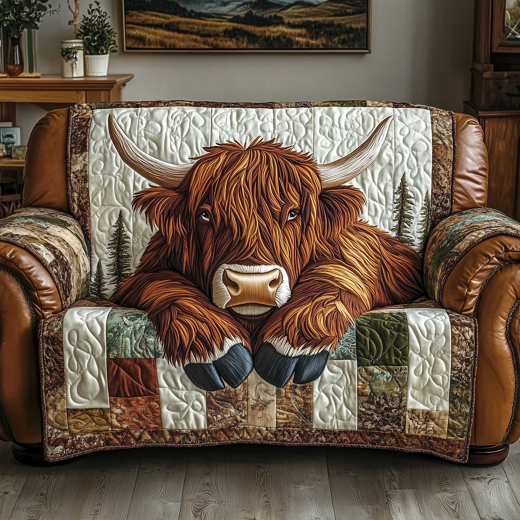 Yuletide Pasture Quilted Sofa Cover Christmas Home Couch Cover Home Gifts For Her - Tradiviet
