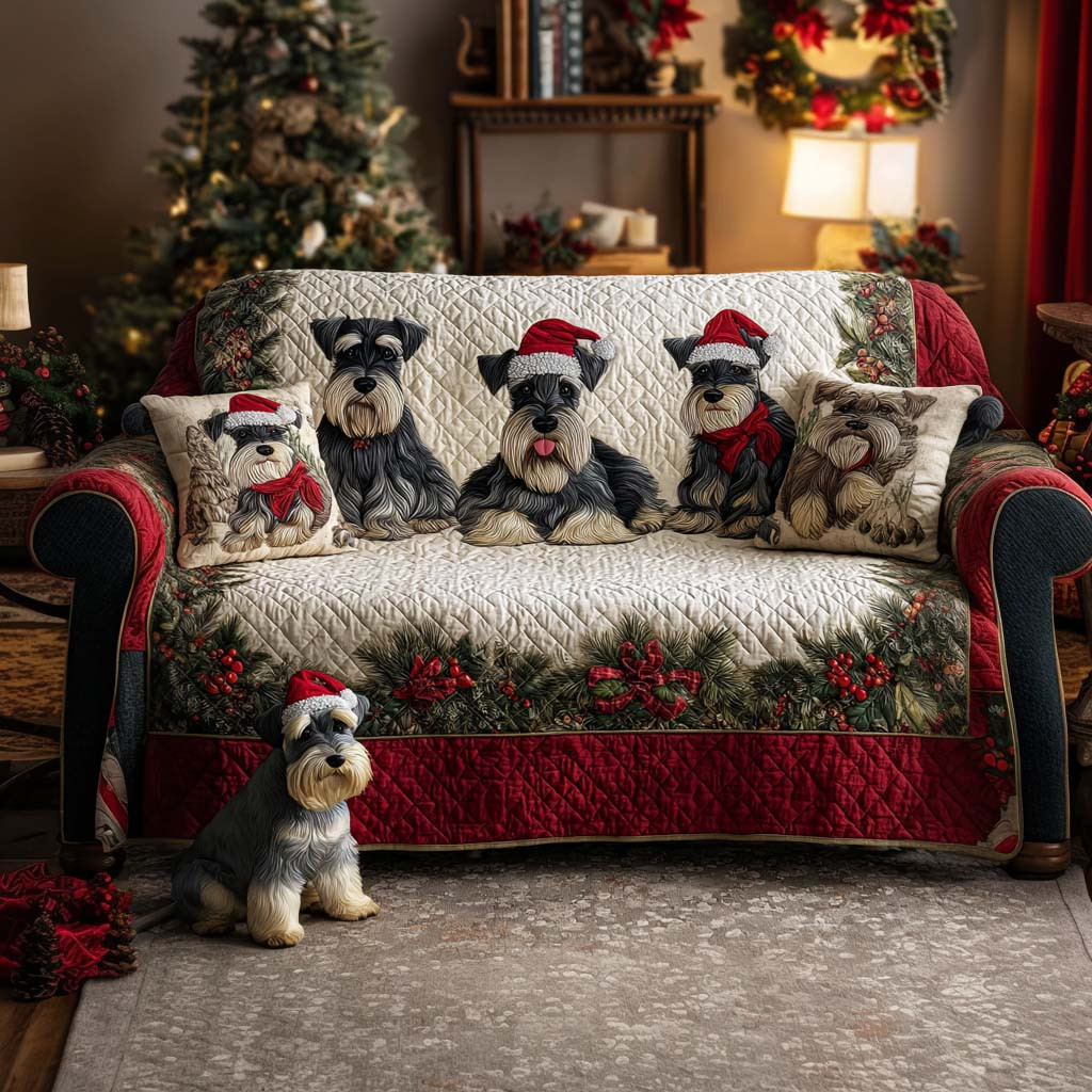 Yuletide Pup Quilted Sofa Cover Winter Living Room Decor Top Christmas Gifts - Tradiviet