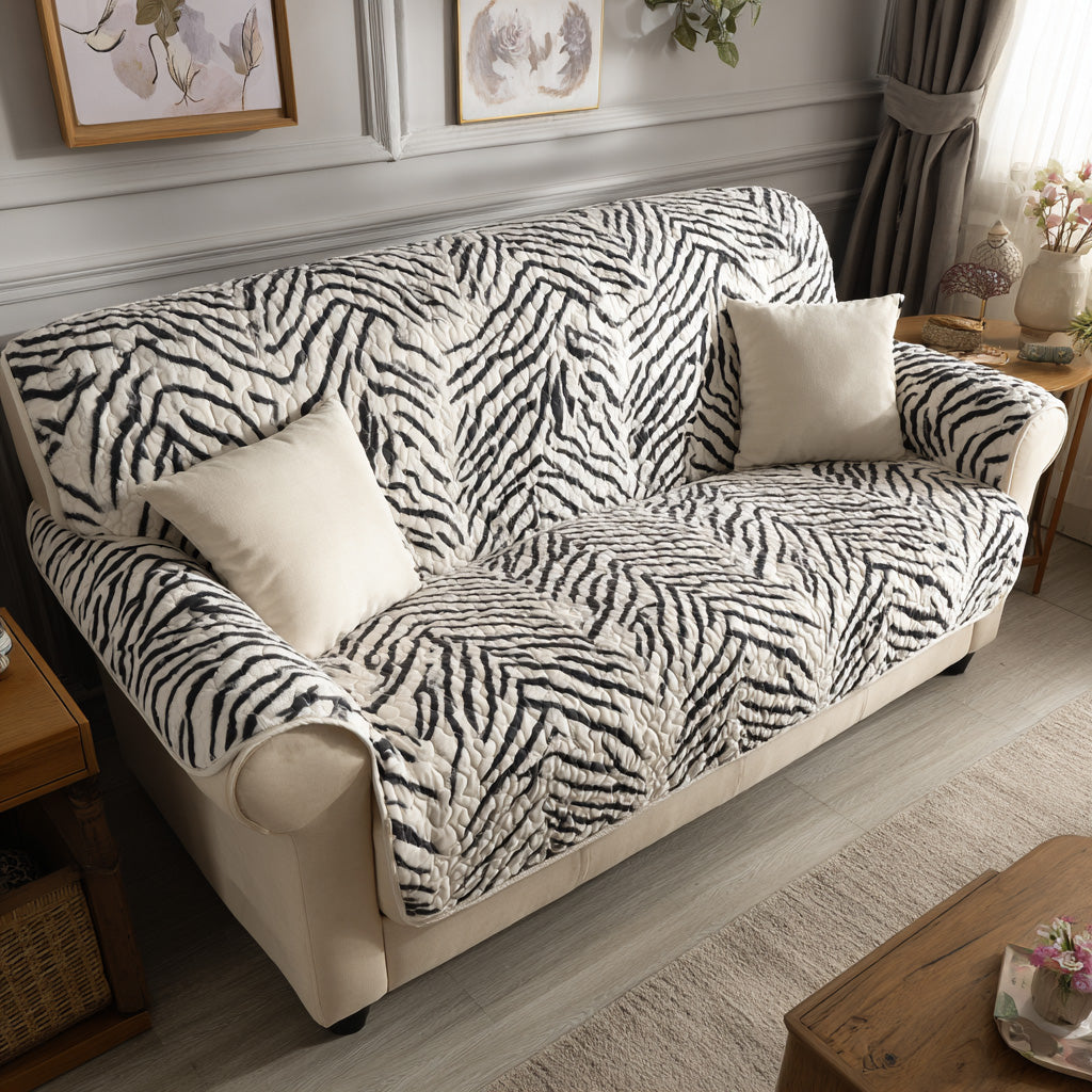 Zebra Contrast Quilted Sofa Cover Chic Home Room Decor Presents For New Home - Tradiviet
