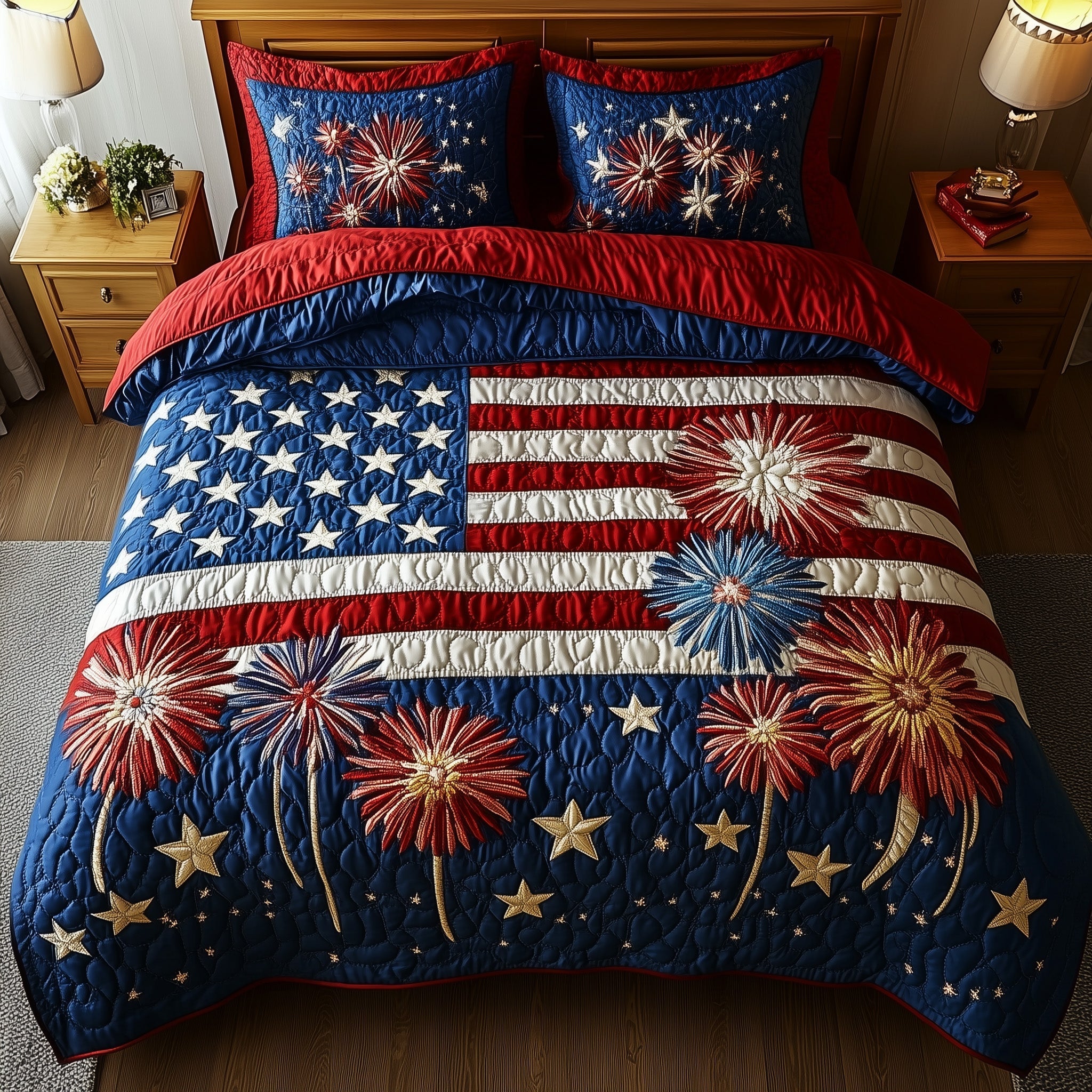 4th of July Quilted Bedding Set Bedsheet Comforter Set Best Patriotic Gifts