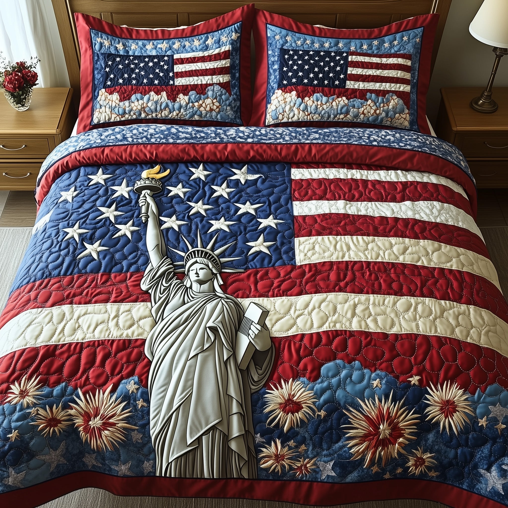 4th of July Quilted Bedding Set Quilt Comforter Sets Unique Patriotic Gifts