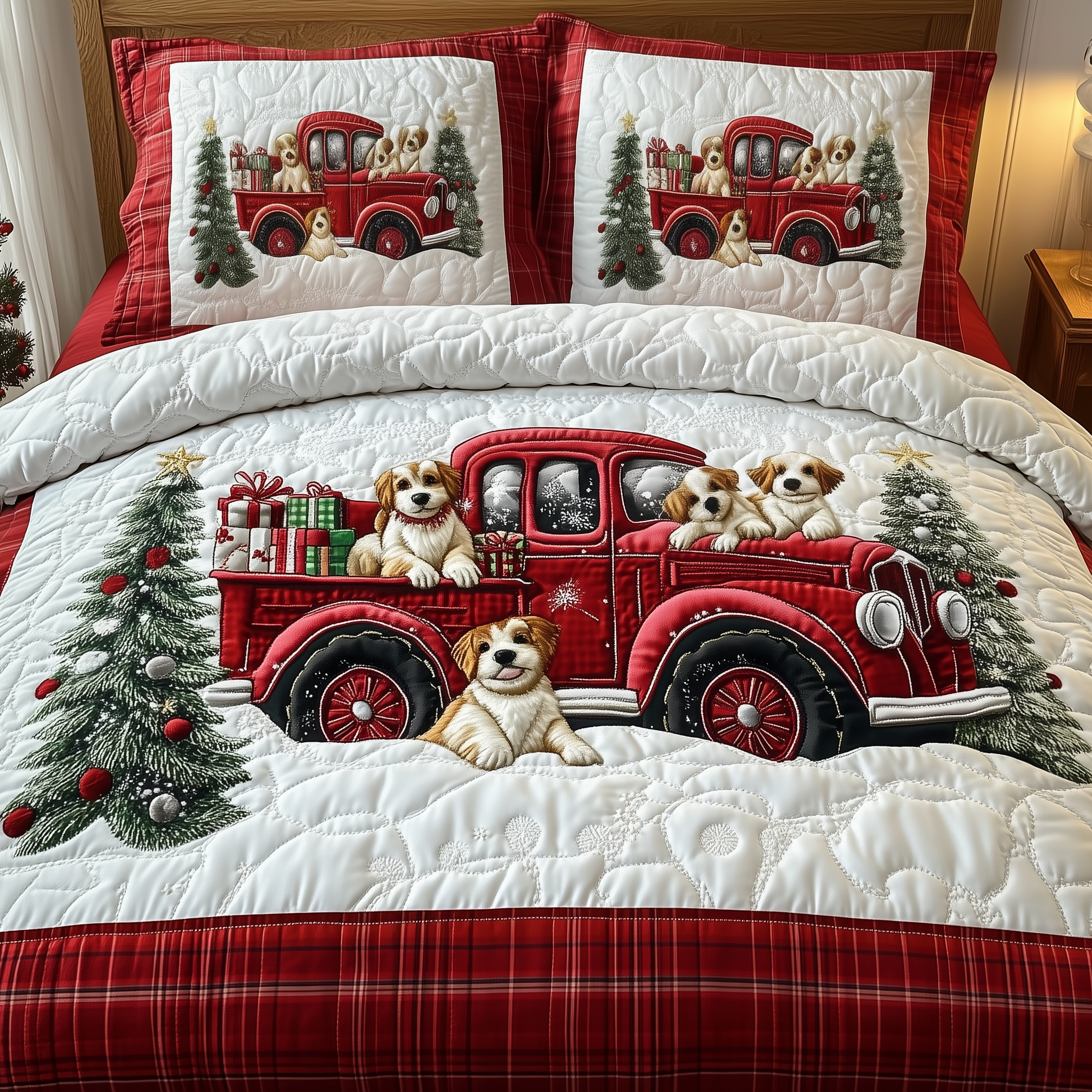 A Christmas Dog Ride Quilted Bedding Set Christmas Bedroom Ideas Christmas Ideas For Women