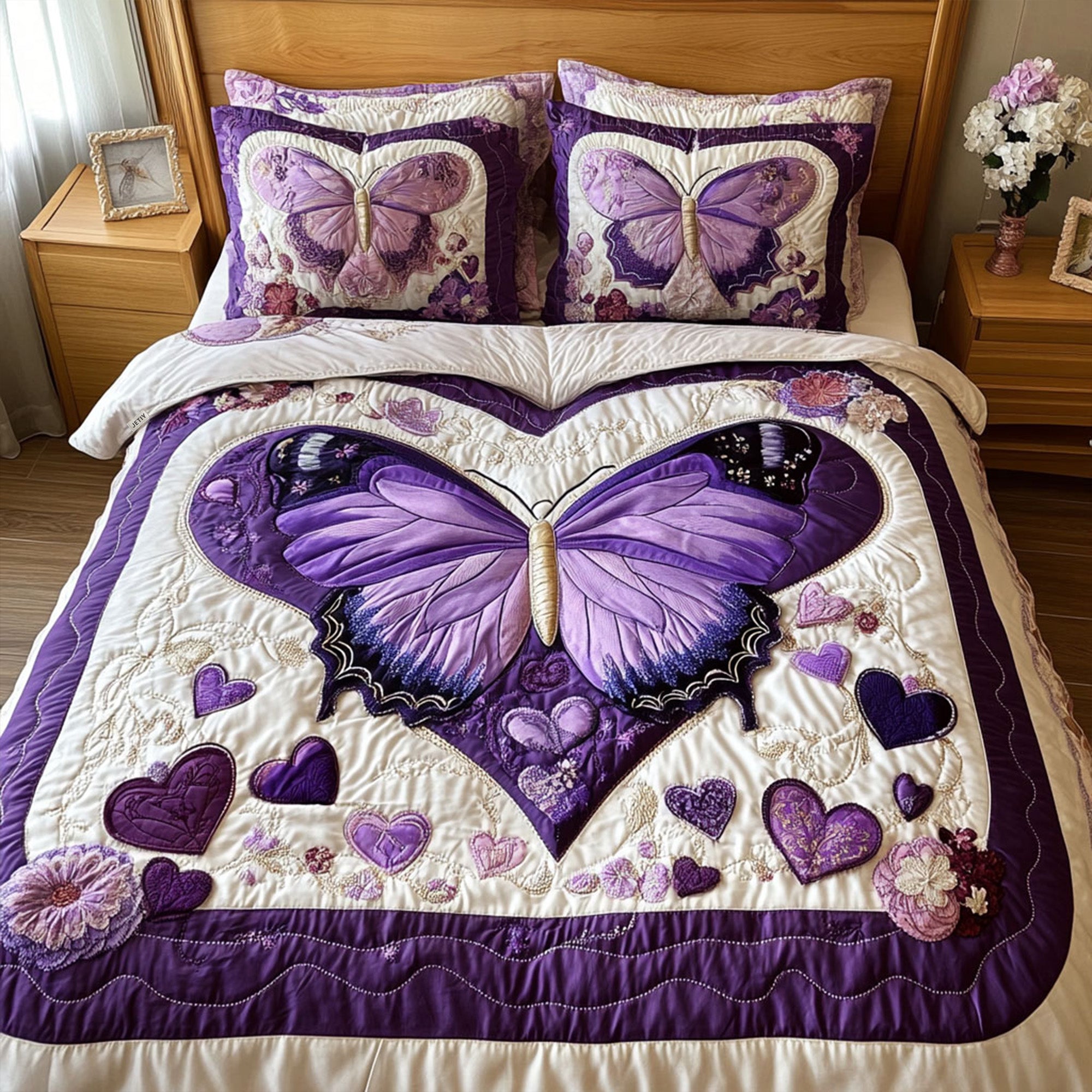 A Love That Takes Flight Quilted Bedding Set Cute Boho Comforter Sets Butterfly Gifts