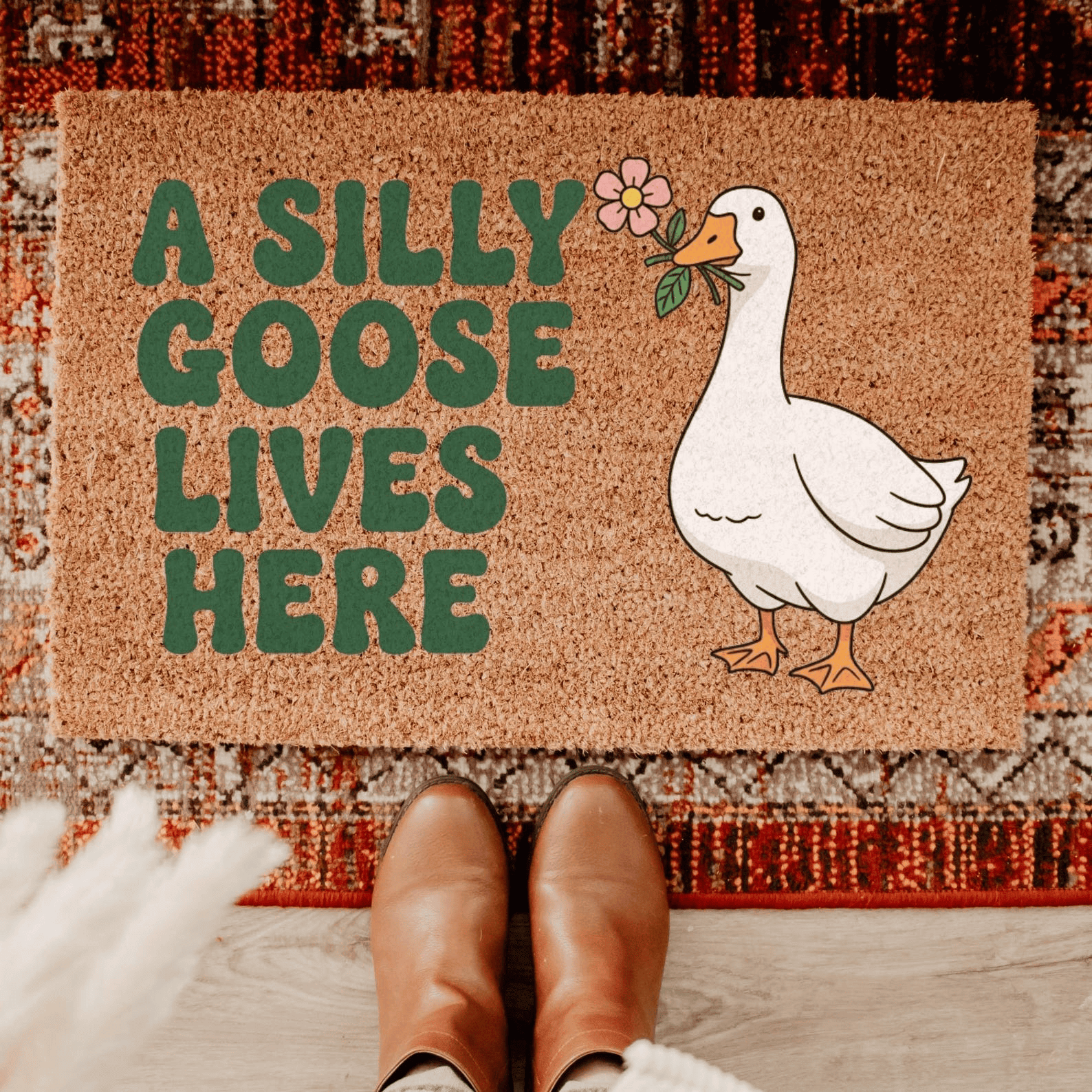 A Silly Goose Lives Here Doormat Funny Front Door Decor Unique Housewarming Gifts
