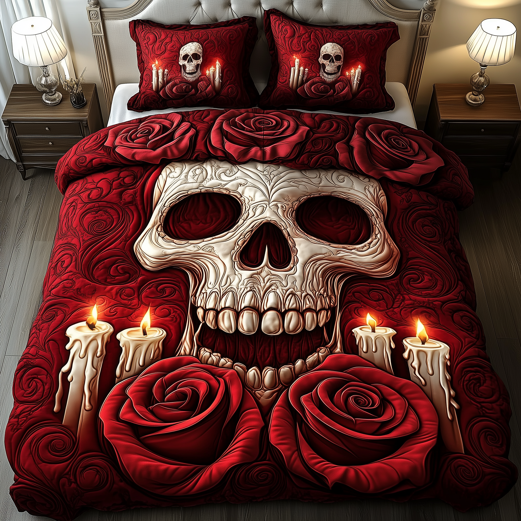 A Valentine Dinner Quilted Bedding Set Bedroom Room Decor Skull Gifts For Men Women