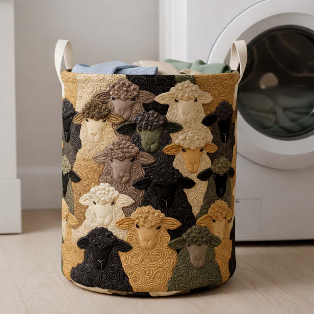 Abstract Sheep Quilted Laundry Basket Modern Clothes Hamper Novelty Sheep Gifts