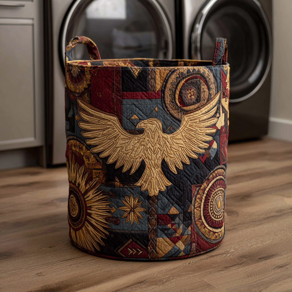 Abstract Tribal Eagle Quilted Laundry Basket Laundry Hamper Basket Cool Native American Presents