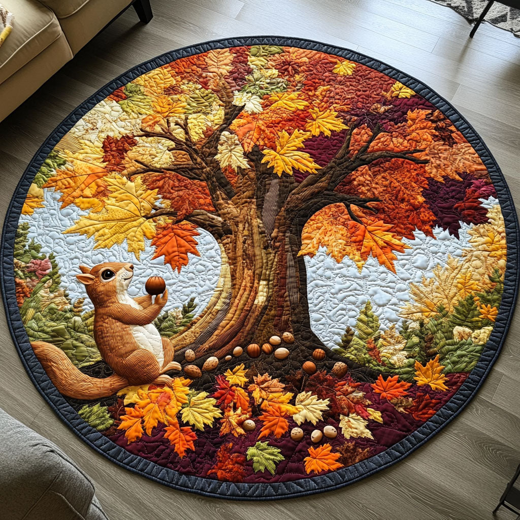 Acorn Adventure Quilted Round Mat Rug With Circles Autumn Presents
